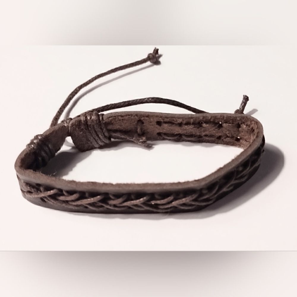 Men's bracelet leather braided brown new d49